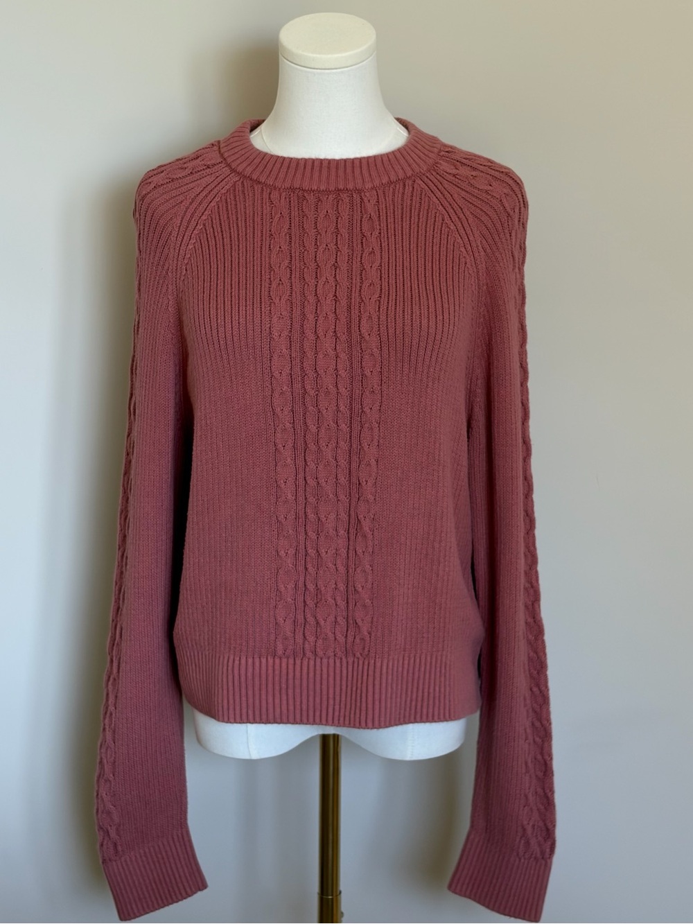 LOFT Cable Knit Crewneck Sweater in Dusty Rose